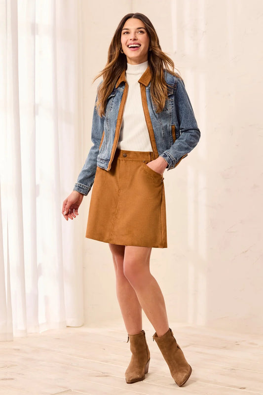 Faux Suede A-Line Button-Front Mini Skirt
