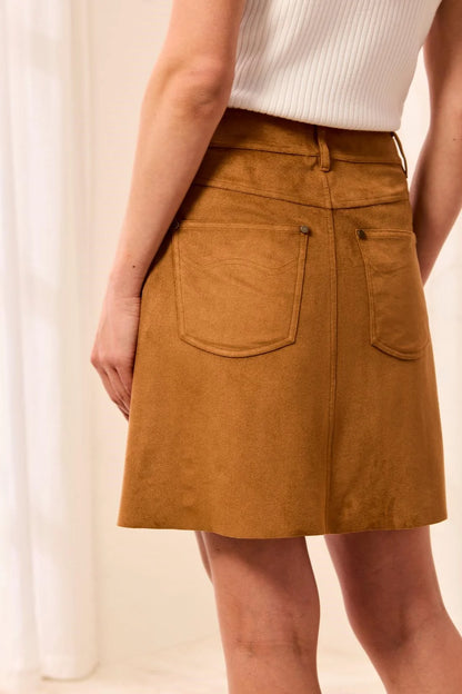 Faux Suede A-Line Button-Front Mini Skirt