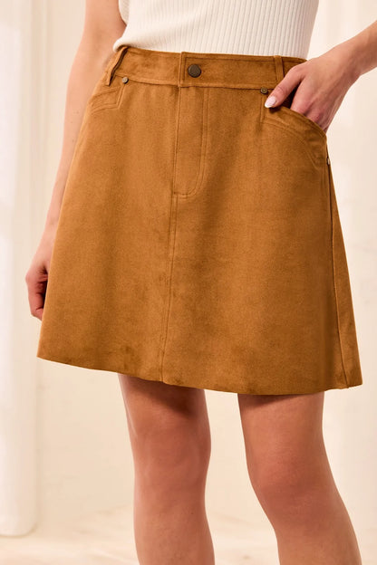 Faux Suede A-Line Button-Front Mini Skirt