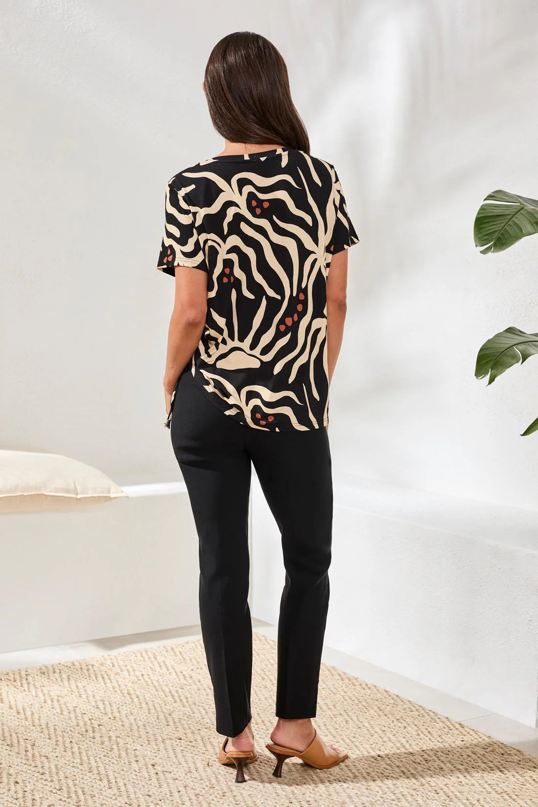 Printed Jersey Crew Neck Top With Side Ruching