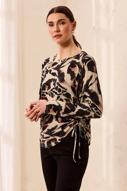 Ultra-Soft Long Sleeve Crew Neck Knit Top with Side Ruching