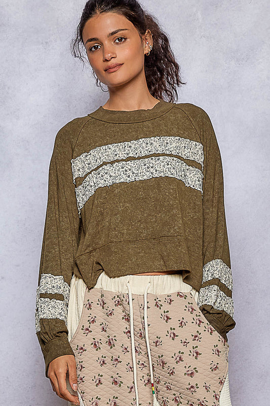 Vintage Floral Patch Shirred Sleeve Top