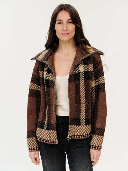 Six / Fifty | Cypress | Plaid Collared Zip Up - Brown Plaid