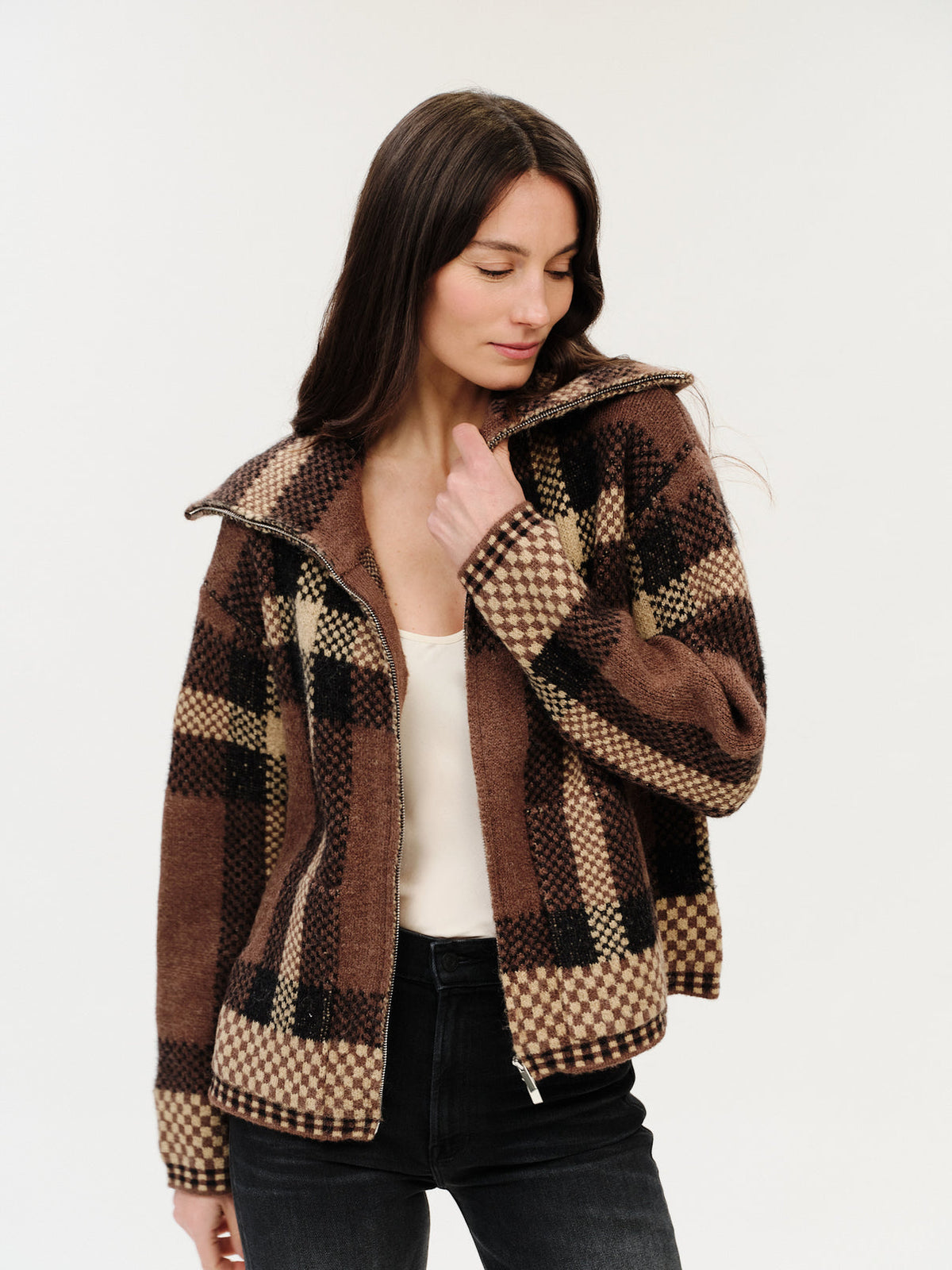 Six / Fifty | Cypress | Plaid Collared Zip Up - Brown Plaid