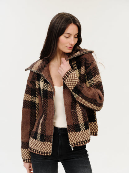 Six / Fifty | Cypress | Plaid Collared Zip Up - Brown Plaid