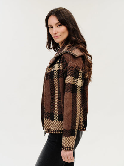 Six / Fifty | Cypress | Plaid Collared Zip Up - Brown Plaid