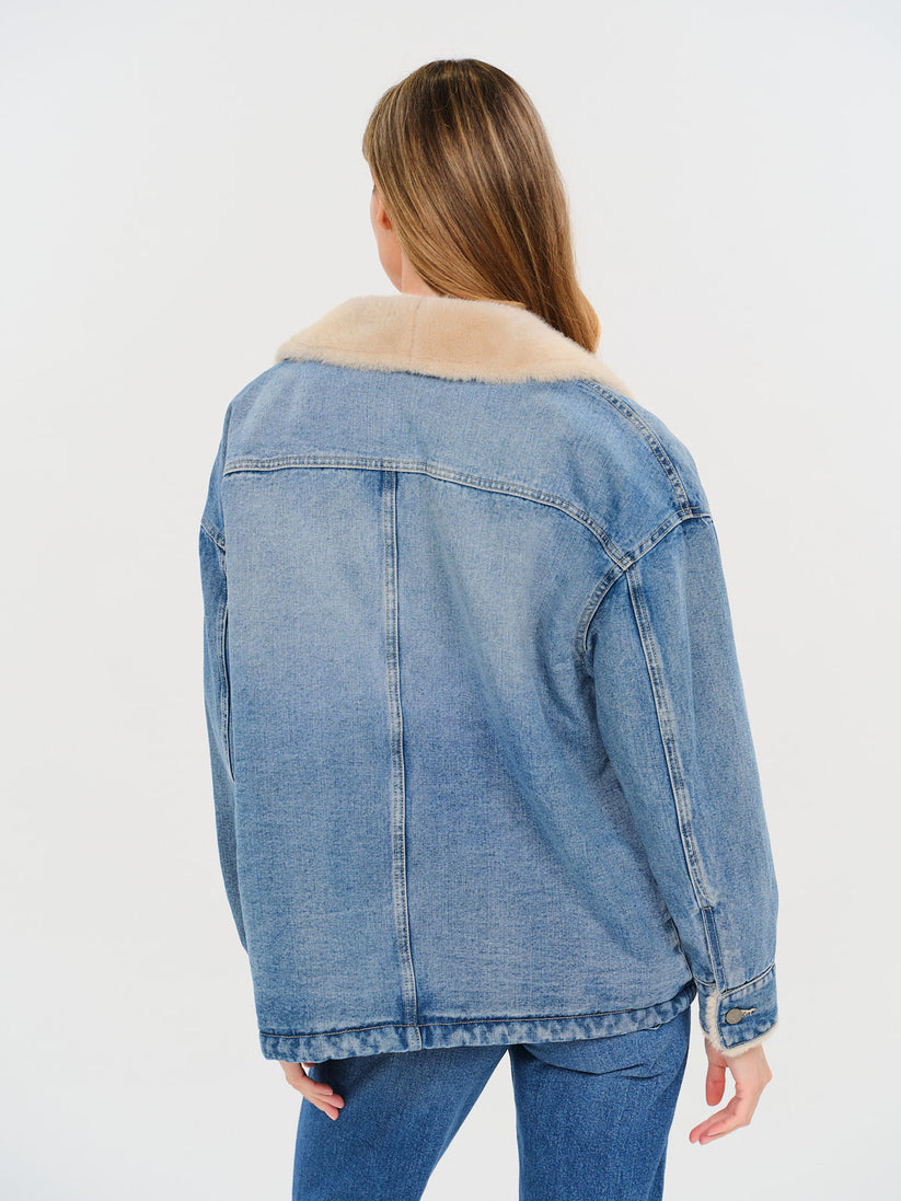 WYNN FAUX SHERPA SHAWL DENIM JACKET