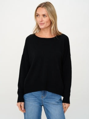 ANGII | FRAYED CREW NECK SWEATER BLACK