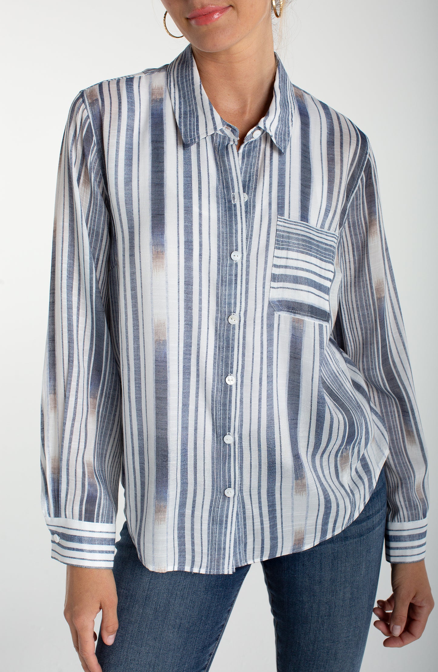 Relaxed Coastal Stripe Button-Up Shirt
