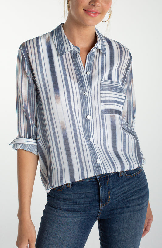 Relaxed Coastal Stripe Button-Up Shirt