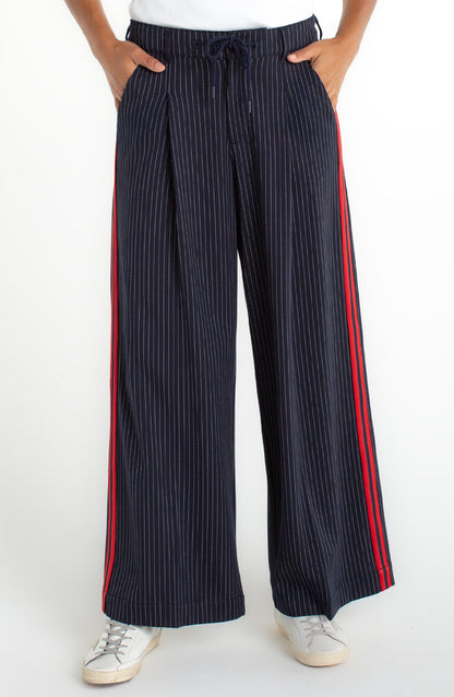 Wide Leg Pleated Trouser With Side Stripe