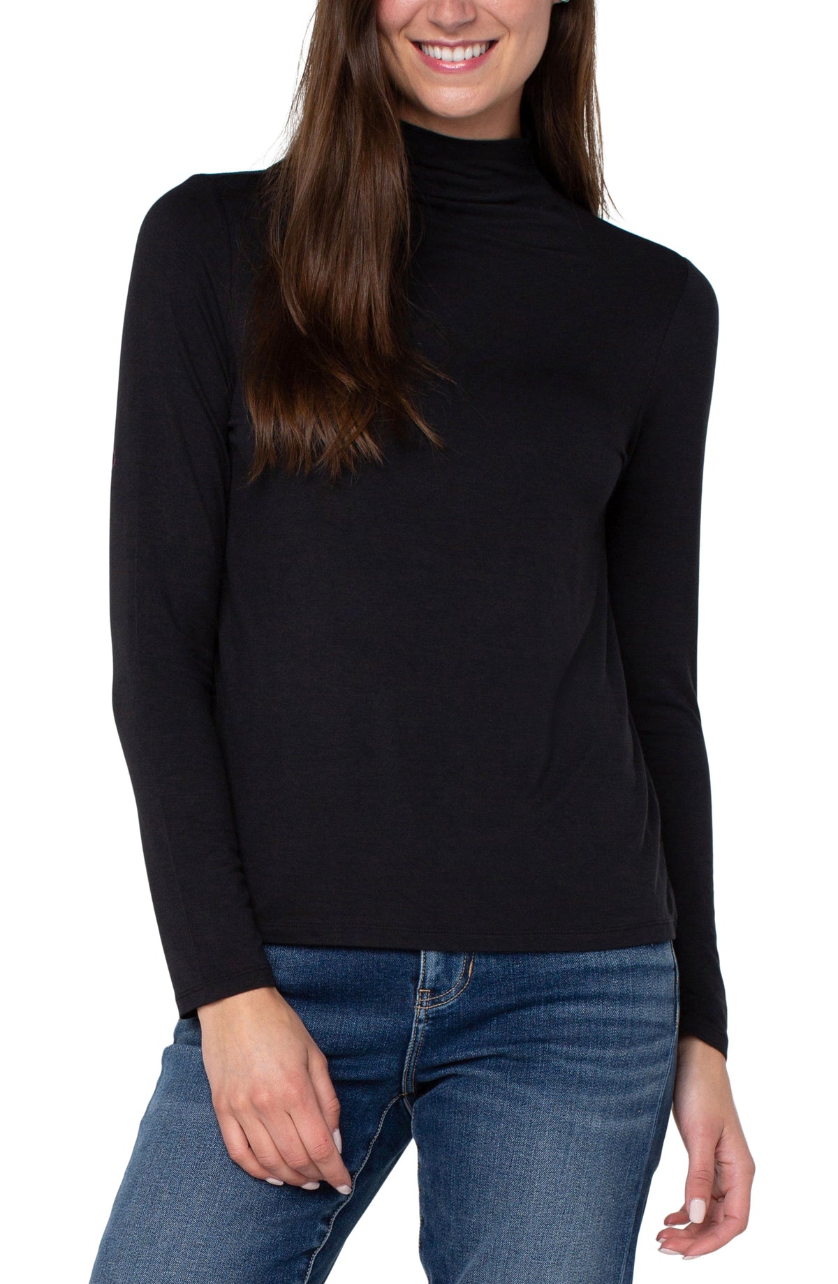 Mock Neck Long Sleeve Knit Top Black