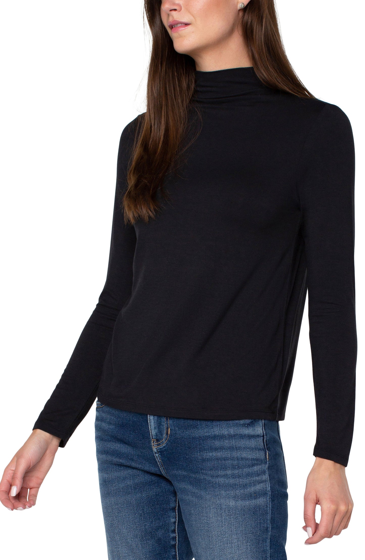 Mock Neck Long Sleeve Knit Top Black