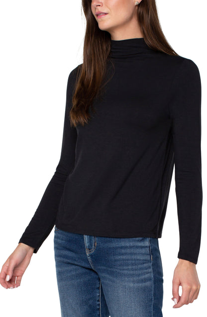 Mock Neck Long Sleeve Knit Top Black