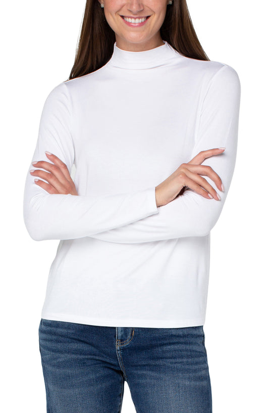 Mock Neck Long Sleeve Knit Top White