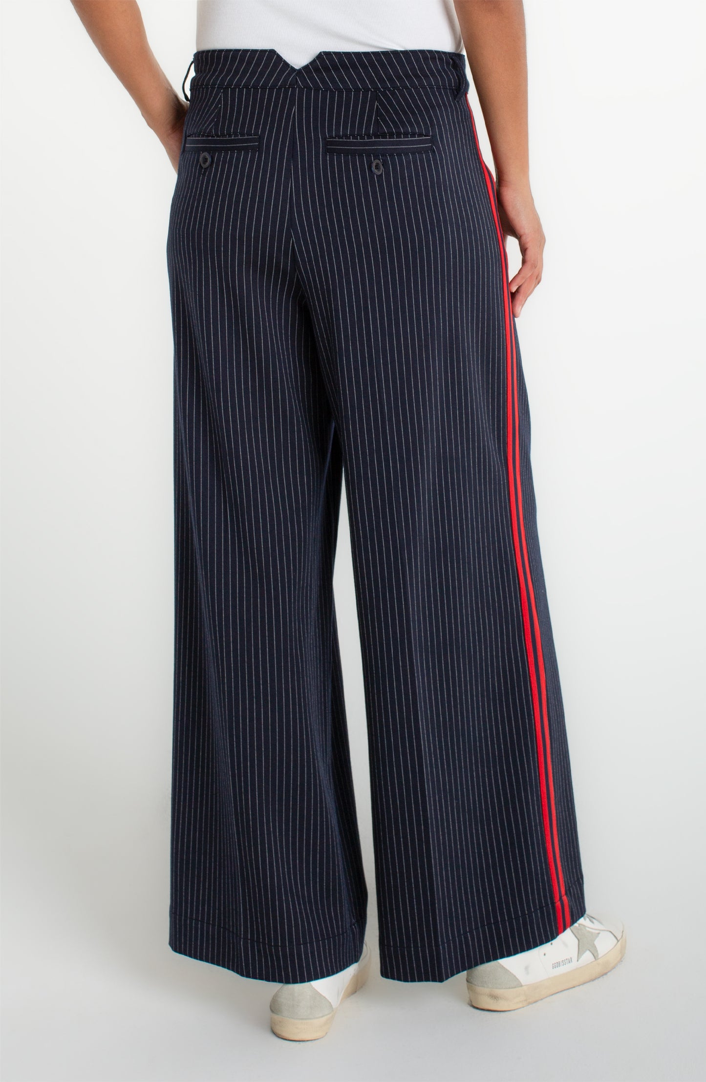 Wide Leg Pleated Trouser With Side Stripe