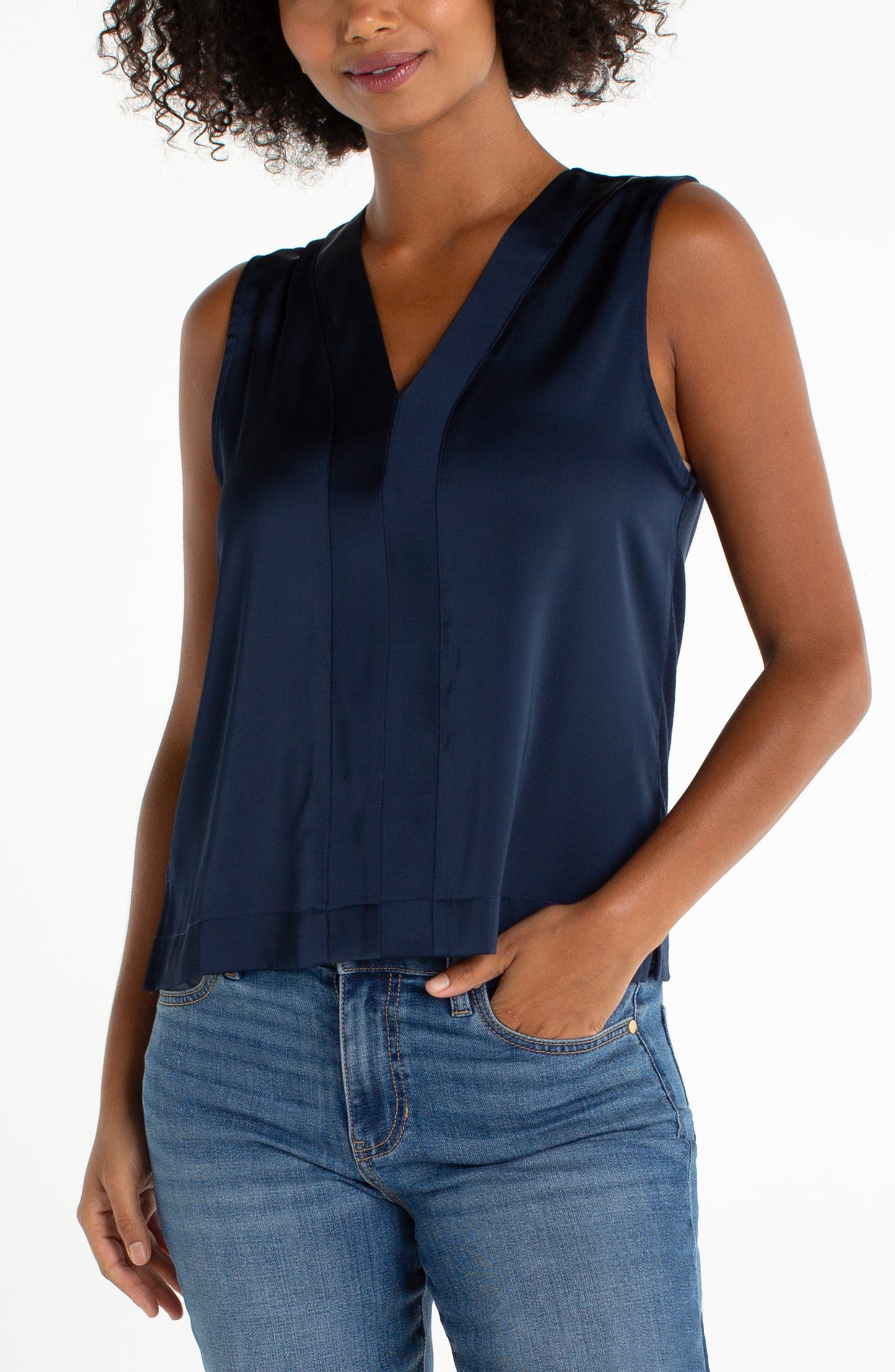 Sleeveless V-neck Woven-to-knit Top