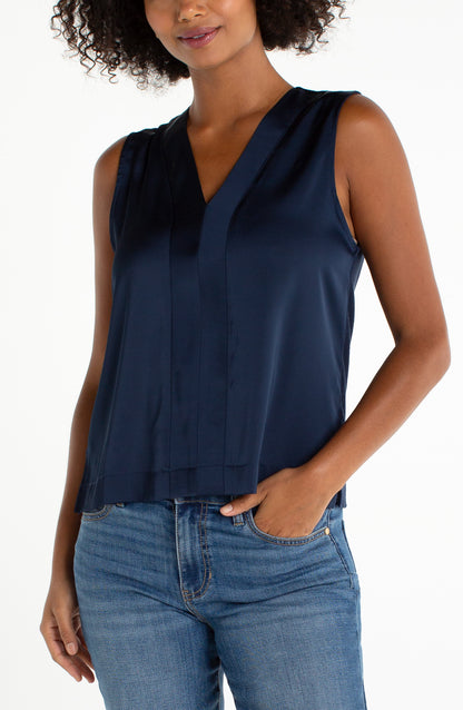 Sleeveless V-neck Woven-to-knit Top