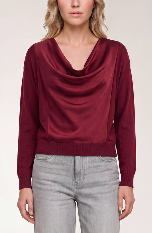 Draped Neck Mixed Media Sweater