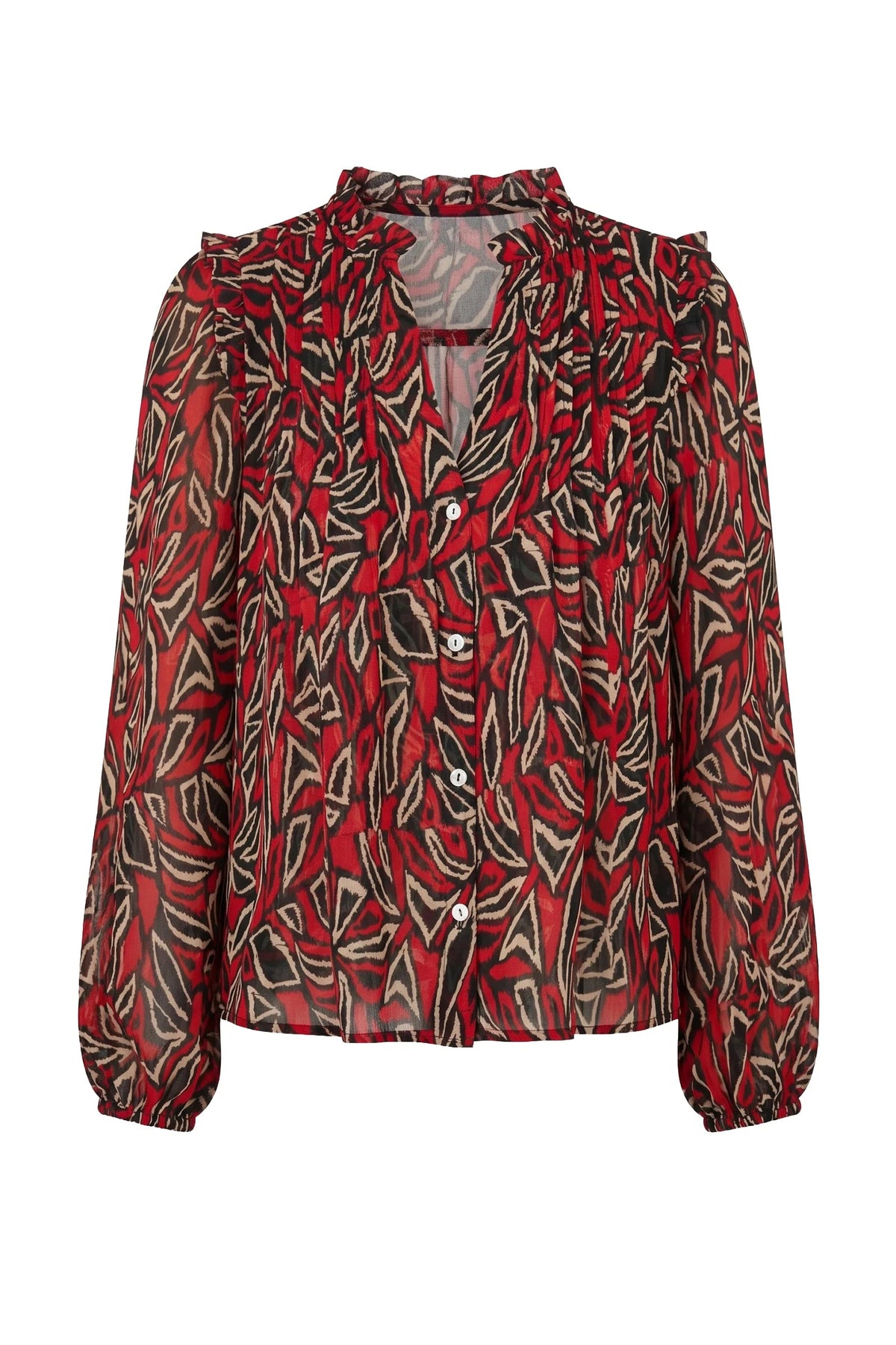 Long Sleeve Woven Blouse W/ Pintucks