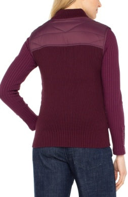 Sleeveless Quilted Full Zip Sweater Vest Wine Berry