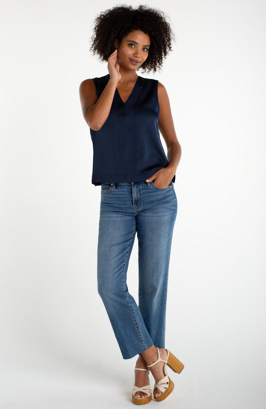 Sleeveless V-neck Woven-to-knit Top