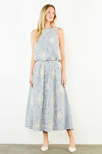 Floral Textured Embroidered Midi Skirt