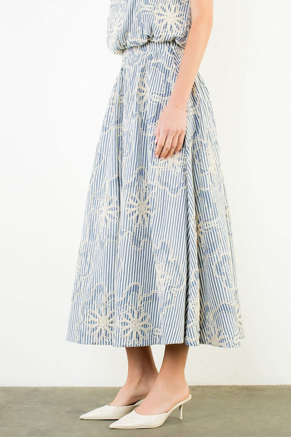 Floral Textured Embroidered Midi Skirt